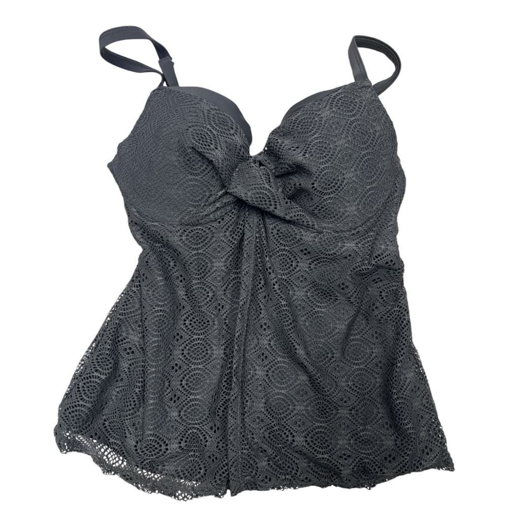 Swimsuits For All Swim Top Mesh Crochet Overlay Tankini‎ Split Fr Underwire 8